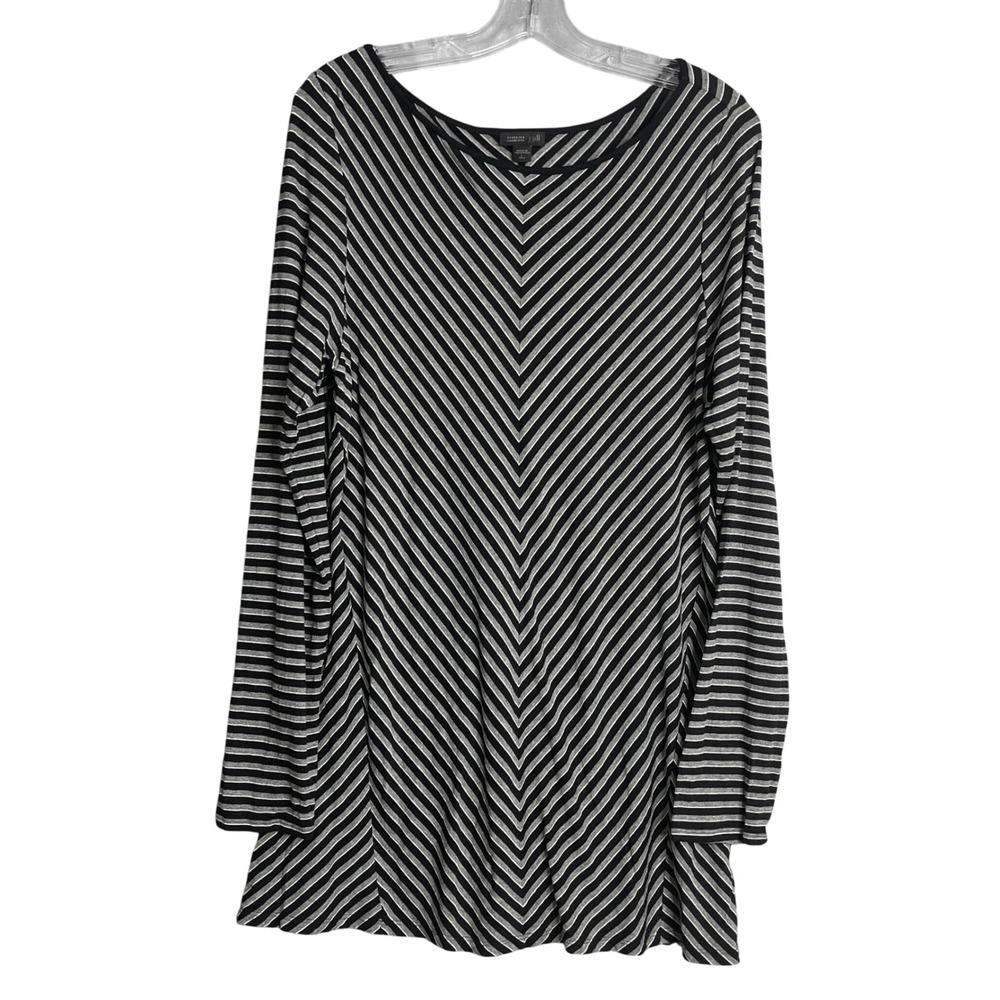 J. Jill Weareve Tunic Top Womens L Tall‎ Black Stripe Chevron Preppy Stretch